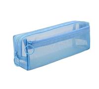 Multifunctional Pencil case Transparent mesh Double Layer Large Capacity Student Stationery Storage Bag(Blue 02,20 * 7 * 6cm)