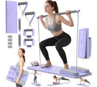 Multifunctional Pilates Board, Pilates Reformer Sets 7-in-1 Foldable Pilates Reformer Machine for Home Workout with Timer, Phone Holder, Push-up Bar, Ab Board, 330LBS Capacity Portable Set, Purple