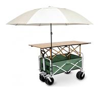 Multifunctional Portable Cart with Wheels Foldable, Mobile Vendor Cart with Umbrella Canopy for Events, Markets, Street Vending(Green,118x55cm/46x22in)