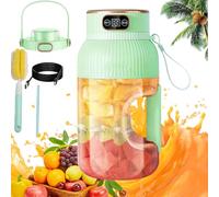 Multifunctional Portable Juicer Blender Bottle, USB Rechargeable Mini Juice Press Cup Portable for Smoothies and Shakes, 1200ML Travel Fruit Mixer with Smart Digital Display (B-Single Cup Double Lid)