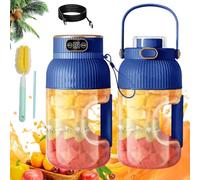 Multifunctional Portable Juicer Blender Bottle, USB Rechargeable Mini Juice Press Cup Portable for Smoothies and Shakes, 1200ML Travel Fruit Mixer with Smart Digital Display (A-Double Cup & Lid)