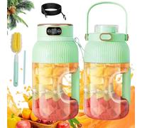 Multifunctional Portable Juicer Blender Bottle, USB Rechargeable Mini Juice Press Cup Portable for Smoothies and Shakes, 1200ML Travel Fruit Mixer with Smart Digital Display (B-Double Cup & Lid)