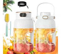 Multifunctional Portable Juicer Blender Bottle, USB Rechargeable Mini Juice Press Cup Portable for Smoothies and Shakes, 1200ML Travel Fruit Mixer with Smart Digital Display (C-Double Cup & Lid)