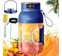 Multifunctional Portable Juicer Blender Bottle, USB Rechargeable Mini Juice Press Cup Portable for Smoothies and Shakes, 1200ML Travel Fruit Mixer with Smart Digital Display (A-Single Cup Double Lid)