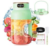Multifunctional Portable Juicer Cup With Digital Display, 3 in 1 Personal Juice Cup Blender Rechargeable with Direct Drinking Lid, Smoothie Blender on the Go, for Gym/Travel/Kitchen (Green,1200ml)