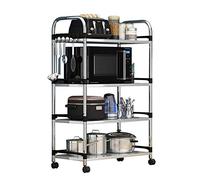 Multifunctional Portable Manual Cart 4-Tier Stainless Steel Service Trolley Rubber Wheels with Brake & Hook 40x35x100 cm Ideal for Kitchen & Restaurant Use