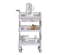 Multifunctional Portable Movable Cart,3 Shelf Utility Cart - Stainless Steel and Abs Trolley with Handle Adjustable Dirt Bucket, Rolling Equipment Cart, Gray,64.5X44.5X1