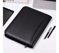 Multifunctional Professional Business Portfolio Padfolio Folder Document Case Organizer A4 PU Leather Zippered Closure with Business Card Holder Memo Note Pad