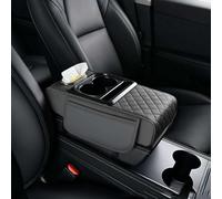 Multifunctional Pu Leather Car Armrest Box Mat with Central Elbow, 2026 New Armrest Cover for Car, 5-in-1 Center Console Cover with 2 Storage Bags Cup Holder, Universal Tissue Box Slot (Gray)