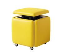 Multifunctional PU Leather Makeup Stool and Nesting Cube Chair Set 5 in 1 Stackable Sofa Chair with Movable Footstool Dressing Chair for Living Room Bedroom Yellow Small