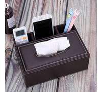 Multifunctional PU Leather Tissue Box Holder Rectangular Desktop Remote Control Storage Organizer Box Tissue Paper Holder Desk Storage Organizer With 3 Compartments Holder for Pen Remote Control Phone