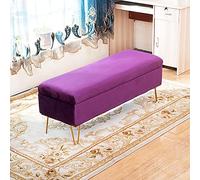 Multifunctional Purple Velvet Storage Bench Contemporary Upholstered Footrest Sofa Rectangular Entryway & Living Room Seat 24x16x17 inch (60x40x43cm)