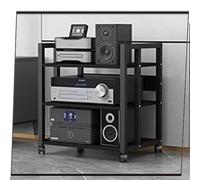 Multifunctional Record Player Stand - 5-Tier Audio/Video Cabinet on Wheels HiFi Stereo Component Rack CD & Vinyl Storage Media Center- Stylish Black Finish