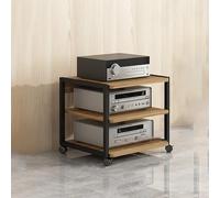 Multifunctional Rolling Audio Rack HIFI Stereo Component Storage Cabinet 3-Tier Media Shelf for Living Room & Game Room Original Wood 50x40x48.5cm