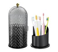 Multifunctional Rotating Toothbrush Holders with Sliding Lid, The 3-Slot Bathroom Countertop Vanity Organizer Perfect for Tooth Brush, Toothpaste, and Makeup Brushes Holder Storage (Black)