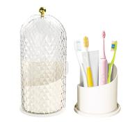 Multifunctional Rotating Toothbrush Holders with Sliding Lid, The 3-Slot Bathroom Countertop Vanity Organizer Perfect for Tooth Brush, Toothpaste, and Makeup Brushes Holder Storage (White)