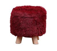 Multifunctional Round Pouf Footrest with Plush Chair, Red Upholstery, Wooden Legs, Shoe Storage, Small Furniture for Living Room, Stylish Decor Accent.