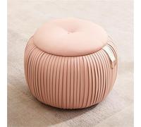 Multifunctional Round Storage - Padded Upholstered Footstool & Vanity Stool with Hidden Storage for Living Room, Bedroom, Office - Stylish Pink Design