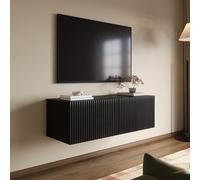Multifunctional Small Black Ribbed Floating TV Stand - TV's up to 55 - Hazel
