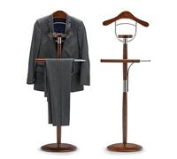 Multifunctional Solid Wood Coat Rack with Stainless Steel Bracket - Freestanding Suit Stand with Contour Hanger & Trouser Bar for Entryway Hallway and Bedroom Storage