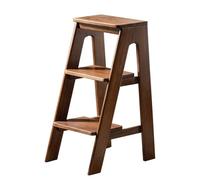 Multifunctional Solid Wood Step Stool - Bar Stool with 3 Steps for Home Kitchen Library - Walnut Finish Space-Saving Ladder for Easy Climbing and Reach