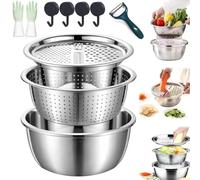 Multifunctional Stainless Steel Basin, 3-in-1 Multifunctional Stainless Steel Basin Strainer Set, 5-in-1 Stainless Steel Crushing and Drainage Cutting Basin (24cm)