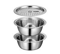Multifunctional Stainless Steel Basin,Colander Strainer Set,Vegetable Rice Washing Strainer Basket Bowl,3 in 1 Graters Cheese Grater Salad Maker Bowl Drain Basin Basket Vegetable Cutter,1PCS,30CM