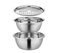 Multifunctional Stainless Steel Basin Set - 3 1 Mixing Bowl with Grater, Strainer & Drain Basket | Salad Maker Bowl Vegetable Cutter for Kitchen Prep, Slicing Washing