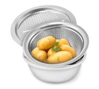 Multifunctional Stainless Steel Drain Basket 3 in 1 Vegetable Cutter Easy Using Easy to Clean Stainless Steel Basin Strainer Set Colanders Basin Mixing Bowl Set, Salad Maker Bowl for Home Kitchen