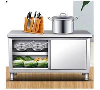 Multifunctional Stainless Steel Kitchen Island Work Table with Sliding Doors, Commercial Prep Table, Kitchen Storage Cabinet & Cupboard for Home & Restaurant Use