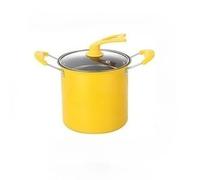 Multifunctional Stock Pot with Lid, Yellow, Glass Cover, Anti-Scald Handles, Filter Mesh Design, 26.5x12cm, Universal Stove Compatible (3L+Fry Basket)