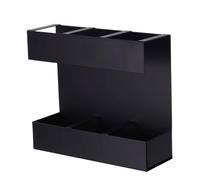 Multifunctional Storage Rack for Straws Cutlery, 3 Section Cabinet Organizer, Drain Design, Kitchen Accessories, Dish Organizer with Black Adhesive Backing