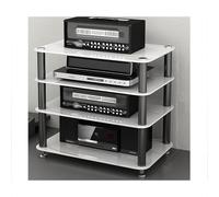 Multifunctional Studio Desktop Speaker Stand & Media Storage Shelf 1-4 Layer Record Player Cabinet Non-Slip Shock Pads White 45x35x48cm for TV & Audio Equipment.