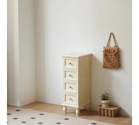 Multifunctional Tall Storage Cabinet, 4-Tier Vintage Dresser with Drawers, Slim Narrow Design, Solid Wood Legs, Farmhouse Style, White Finish - Perfect for Small Spaces