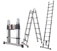 Multifunctional Telescopic Ladder Stainless Steel Articulated Extendable Ladder 3.8m(1.9m+1.9m), Multipurpose Folding 12 Steps Ladder & Straight Ladder,330lbs Large Loading Capacity