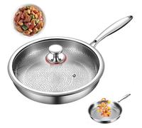 Multifunctional Titanium Frying Pan, Premium Uncoated Titanium Frying Pan, Uncoated Non-stick Pan, Available for Both Induction Cooker and Gas Hood, Stainless Steel Handle, for Frying Eggs S