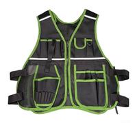 Multifunctional Tool Vest for Electricians and Carpenters, 600D Oxford with Many Pockets, Breathable, Adjustable Straps, Reflective Strips (Green)