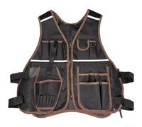 Multifunctional Tool Vest for Electricians & Carpenters, 600D Oxford with Many Pockets, Breathable, Adjustable Straps, Reflective Strips (Brown)