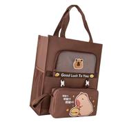 Multifunctional Top Handle Bag Cartoon Print Books Bag Detachable Pen Case Lovely School with Side Pockets for Girl Cartoon Print Books with Detachable Pencil Case Canvas for Students