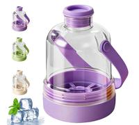 Multifunctional Transparent Water Bottle Ice Maker with ice Tray, 2-in-1 Iced Cube Bottle - Iced Tray Water Bottle with Handle, Portable Silicone Cube Cup for Freezer, Travel, Gym & Home Use (Purple)