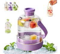 Multifunctional Transparent Water Bottle Ice Maker with Ice Tray, Portable 2-in-1 Iced Cube Bottle, Easy Press to Release Tray for Travel Outdoor Travel Camping (Purple)