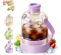 Multifunctional Transparent Water Bottle Ice Maker with Ice Tray, Portable Leakproof Design 2-in-1 Iced Cube Bottle with Handle for Travel, Gym Hydration and Home (Purple)