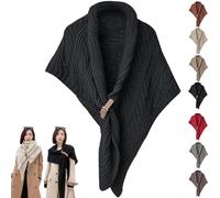 Multifunctional Triangle Shawl for Ladies,Knitted Triangle Shawl with Leather Buckle, Fashion Warm Cozy Knitted Shoulder Wrap Scarf Cape (One Size,Black)