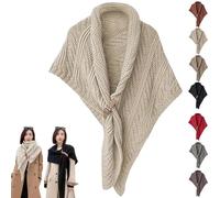 Multifunctional Triangle Shawl for Ladies,Knitted Triangle Shawl with Leather Buckle, Fashion Warm Cozy Knitted Shoulder Wrap Scarf Cape (One Size,Beige)