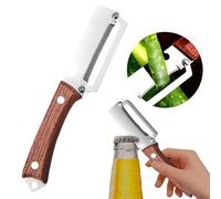 Multifunctional Vegetable Peeler, 2-in-1 Ergonomic Potato Peeler & Fruit Slicer, Vegetable Peelers with Wood Handle and Bottle Opener (Brown)