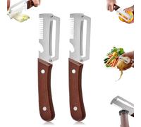 Multifunctional Vegetable Peeler, 3-in-1 Fruit and Vegetable Peeler with Wooden Handle & Bottle Opener, Stainless Steel Vegetables Peelers for Kitchen, for Potato, Carrots and Fruits (2PCS)