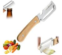 Multifunctional Vegetable Peeler for Kitchen, 2026 New Stainless Steel Peeler with Wooden Handle and Bottle Opener, 3 in 1 Veggie Slicer for Potato Apple Carrot Pumpkin (3in1-Brown-1pc)