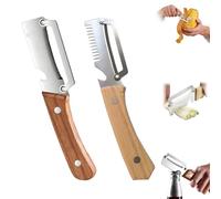 Multifunctional Vegetable Peeler for Kitchen, Zero Snag Wooden Peeler for Easy Using, Fruit/Vegetable Peelers with Julienne Slicer, Fish Scaler & Bottle Opener, Ergonomic Kitchen Prep Tool, 2Pc (C)