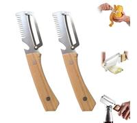 Multifunctional Vegetable Peeler for Kitchen, Zero Snag Wooden Peeler for Easy Using, Fruit/Vegetable Peelers with Julienne Slicer, Fish Scaler & Bottle Opener, Ergonomic Kitchen Prep Tool, 2Pc (B)
