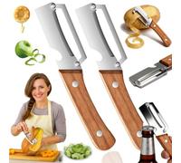 Multifunctional Vegetable Peeler, Kitchen Peeler, 3 in 1 Peelers for Kitchen with Bottle Opener and Wooden Handle, Stainless Steel Blade Glides Through Soft and Hard Produce Less Waste(A,2PCS)